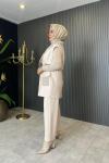 Angora Detaylı Yelekli Takım Bej