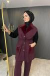 Angora Detaylı Yelekli Takım Bordo