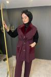 Angora Detaylı Yelekli Takım Bordo