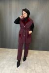 Angora Detaylı Yelekli Takım Bordo