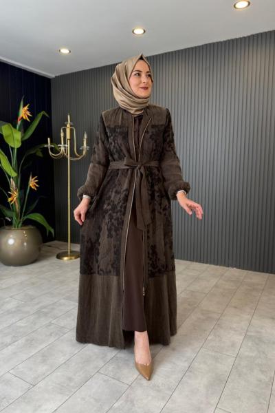 Viyona İpek Kupra Ferace Kahverengi