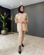 Taş Detaylı Pantolon Takım Bej