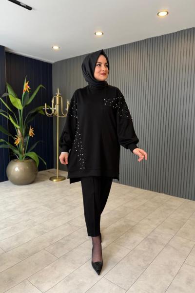 Taş Detaylı Pantolon Takım Siyah