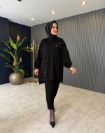 Taş Detaylı Pantolon Takım Siyah