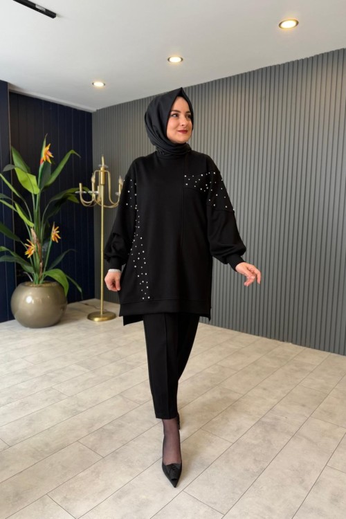 Taş Detaylı Pantolon Takım Siyah
