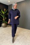 Taş Detaylı Fermuarlı Pantolon Takım  Lacivert