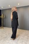 Taş Püskül Detaylı Merserize Pantolonlu Takım  Siyah