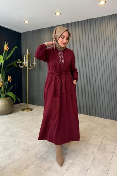 Zımba Taş Detaylı Oysho Elbise Bordo
