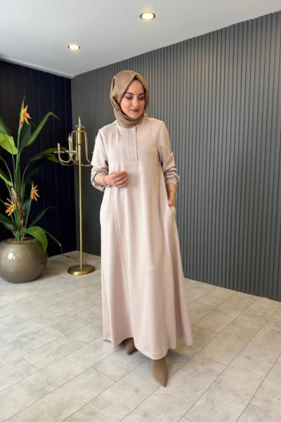 Zımba Taş Detaylı Oysho Elbise Bej