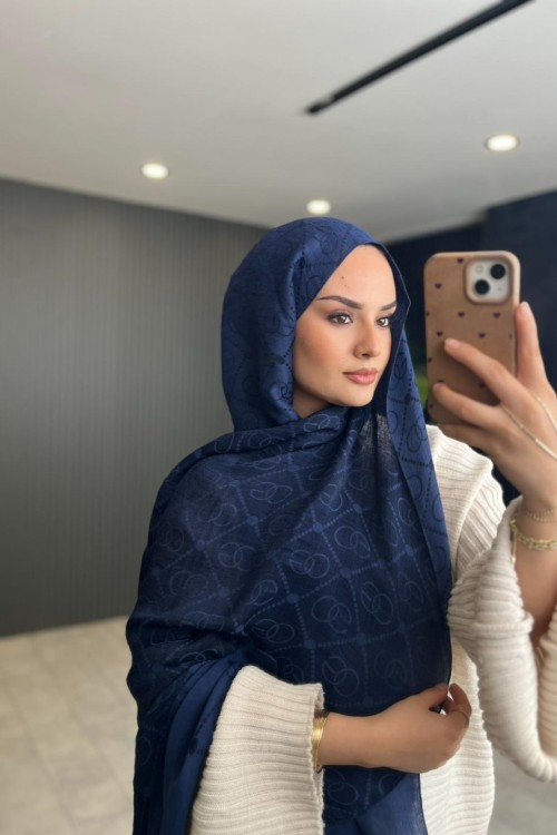 Orhan Desenli Şal Lacivert