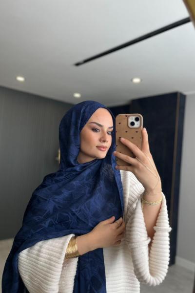 Orhan Jakar Desenli Şal Lacivert