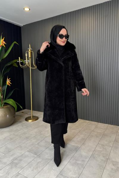 Yaka Kürk Detaylı Kaban Siyah