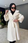 Yaka Kürk Detaylı Kaban Ekru