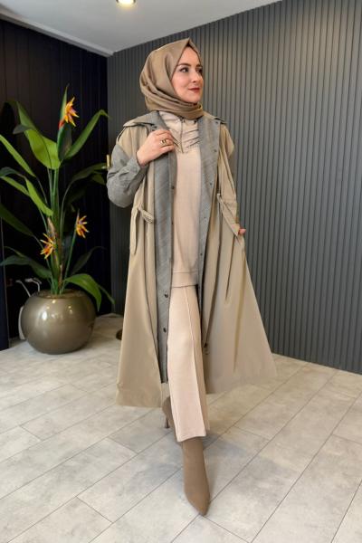 Kazayağı Desenli Kap Bej