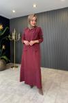 Düğme Detaylı Nubuk Elbise Bordo