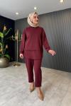 Arkası Çapraz Detaylı Oysho Pantolon Takım Bordo