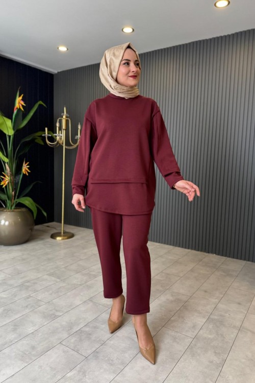 Arkası Çapraz Detaylı Oysho Pantolon Takım Bordo