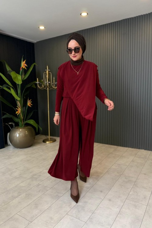 Lazer Kesim Rahat Tiril Takım Bordo