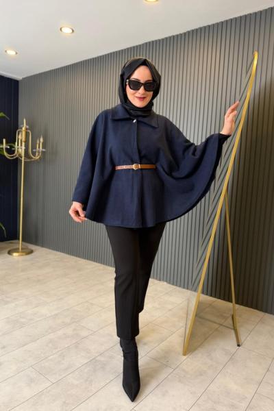 Kemer Detaylı Keçe Panço Lacivert