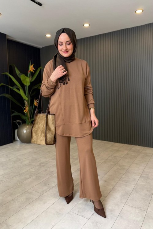 Aylin Rahat Pantolon Takım Camel