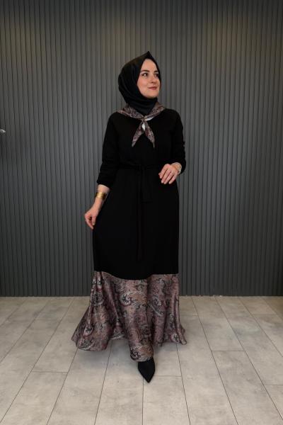 Fular Detaylı Oxford Tasarım Elbise Siyah