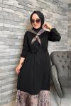 Fular Detaylı Oxford Tasarım Elbise Siyah