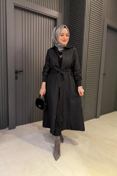 Yaka Triko Detaylı Kapitone Kap Siyah