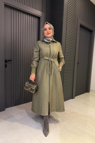 Yaka Triko Detaylı Kapitone Kap Yeşil