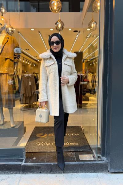Taş Detaylı Angora Kaban Bej