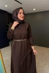 Pilise Detaylı Milano Elbise Kahve