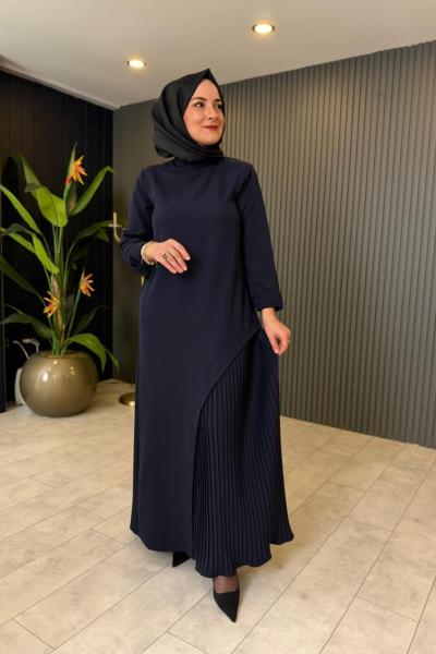 Pilise Detaylı Milano Elbise Lacivert