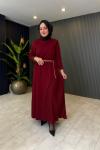Pilise Detaylı Milano Elbise Bordo