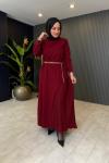 Pilise Detaylı Milano Elbise Bordo