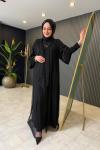 Pul Payet Detaylı Abaya Takım Siyah