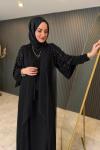 Pul Payet Detaylı Abaya Takım Siyah