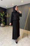 File Detaylı İkili Elbise Takım Siyah