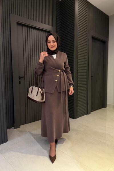 Levidor Premium Tasarım Etekli Takım Kahve