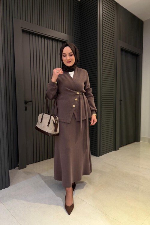 Levidor Premium Tasarım Etekli Takım Kahve