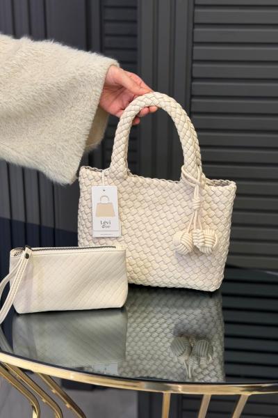 Levidor Charmlı Örgü Model El Çantası Krem