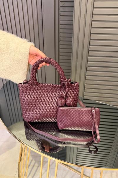 Levidor Charmlı Örgü Model El Çantası Mürdüm