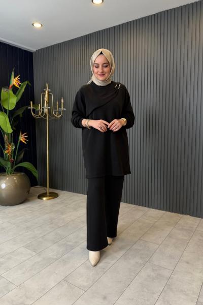 Yaka Aksesuarlı Oysho Takım Siyah