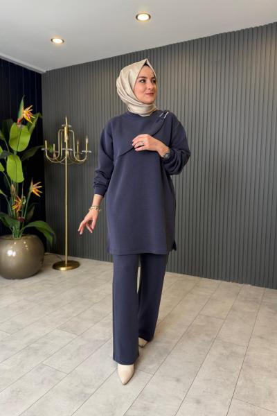 Yaka Aksesuarlı Oysho Takım Lacivert