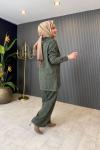 Kapüşonlu Dokulu Pantolonlu Takım Haki