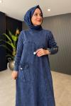 Cepli Düğme Detaylı Kot Elbise Lacivert