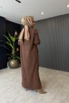 Cepli Düğme Detaylı Kot Elbise Kahve