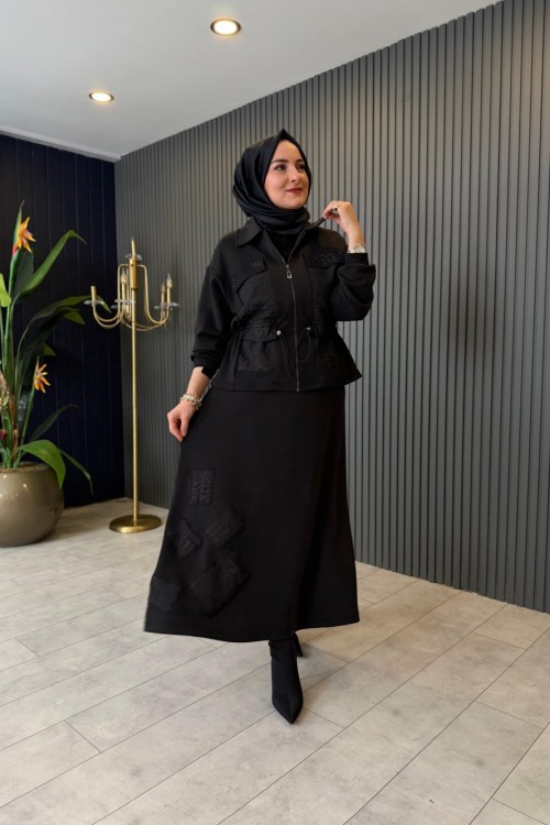 Bel Büzgü Detaylı Etekli Oysho Takım Siyah