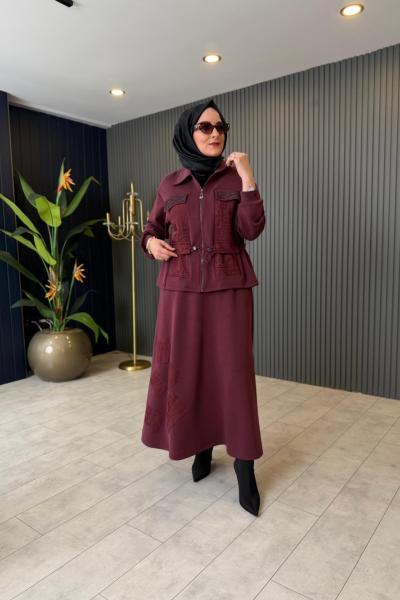 Bel Büzgü Detaylı Etekli Oysho Takım Bordo