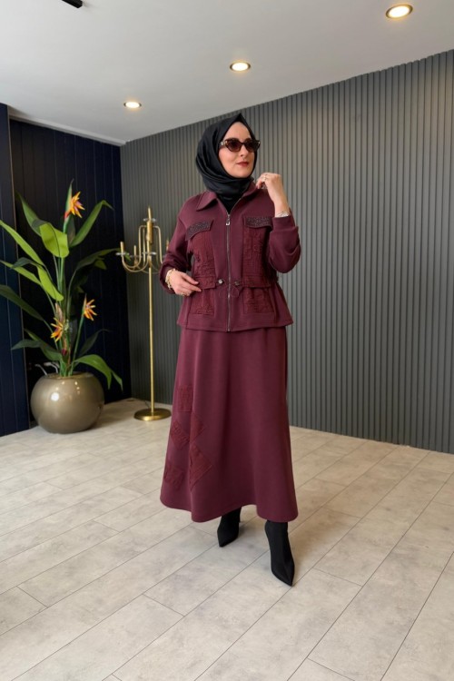 Bel Büzgü Detaylı Etekli Oysho Takım Bordo