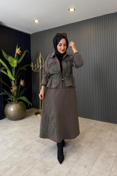 Bel Büzgü Detaylı Etekli Oysho Takım Haki