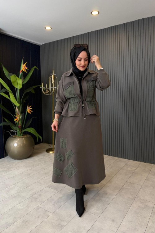 Bel Büzgü Detaylı Etekli Oysho Takım Haki